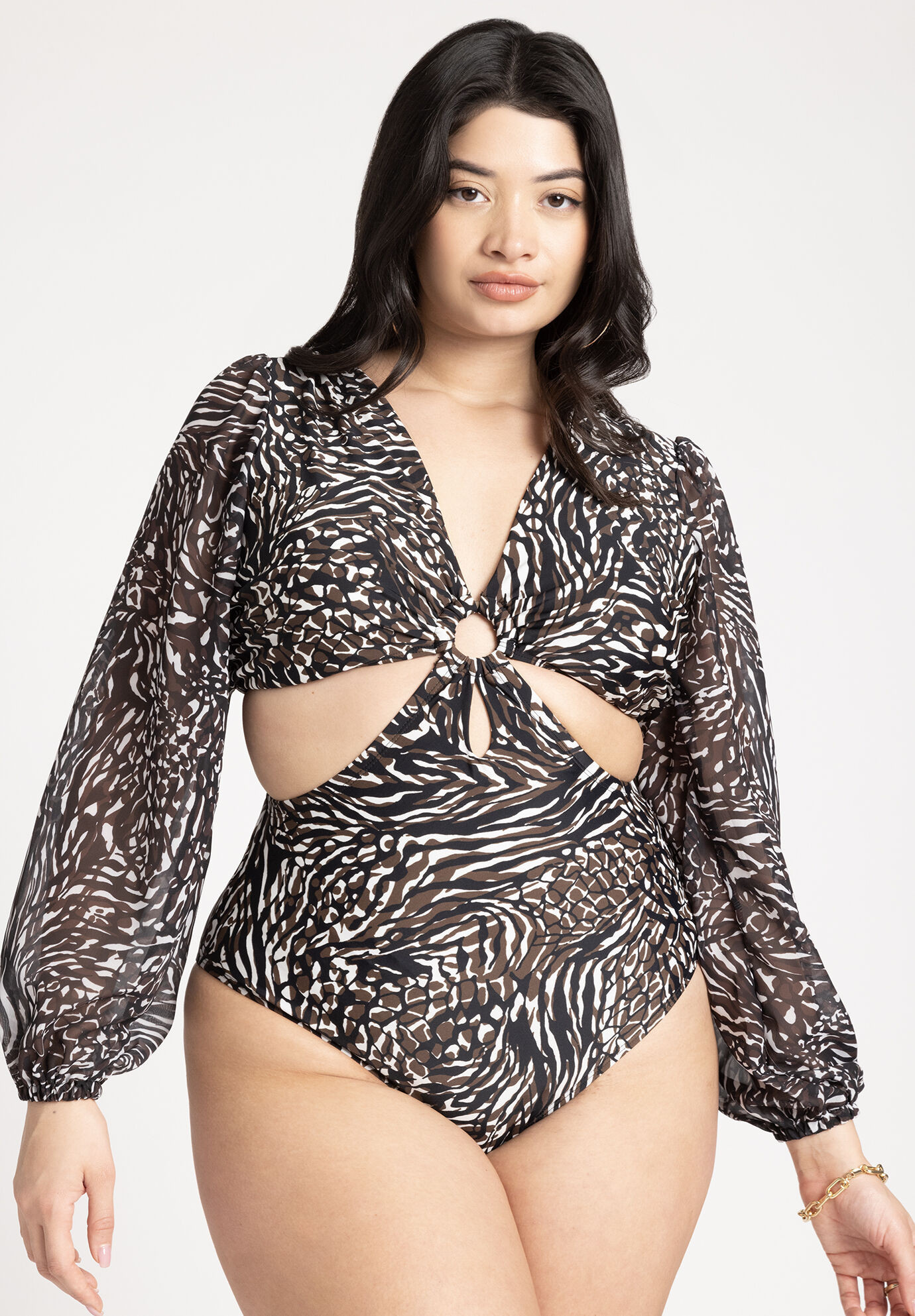 Front Cut Out Mix Media One Piece | Eloquii