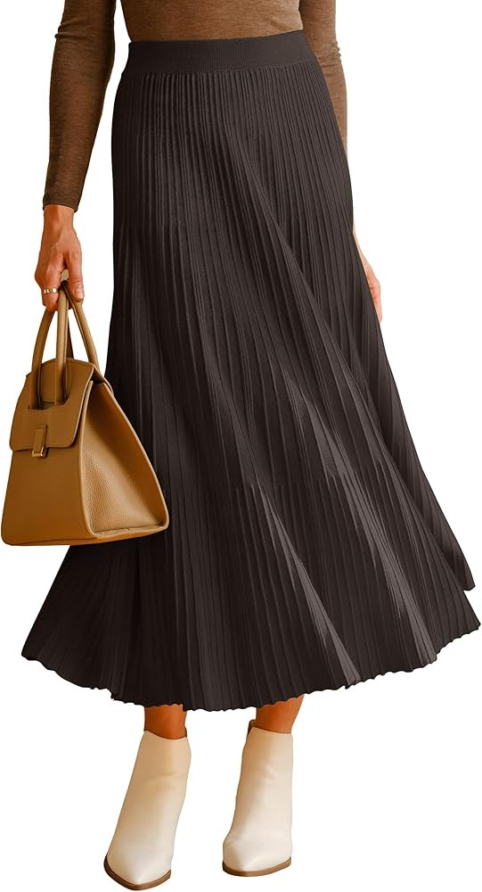 Arach&Cloz Women's Wool Blend Wide Elastic Band A-Line Pleated Flowy Long Skirts 2025 | Amazon (US)