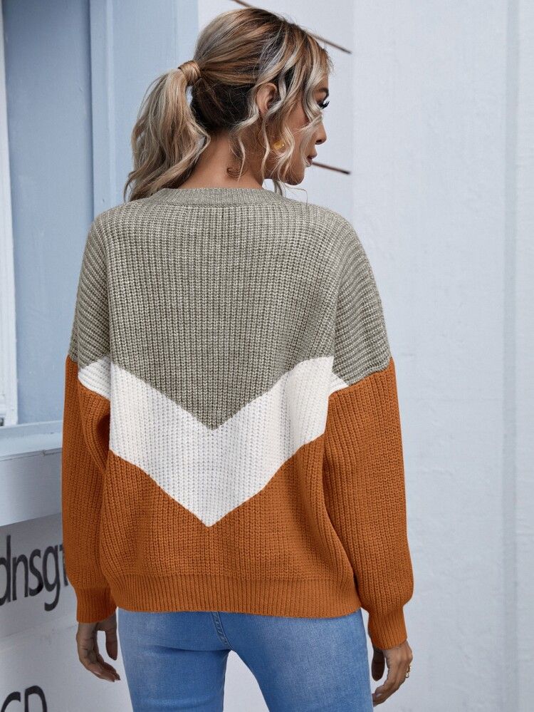 SHEIN Drop Shoulder Chevron Sweater | SHEIN