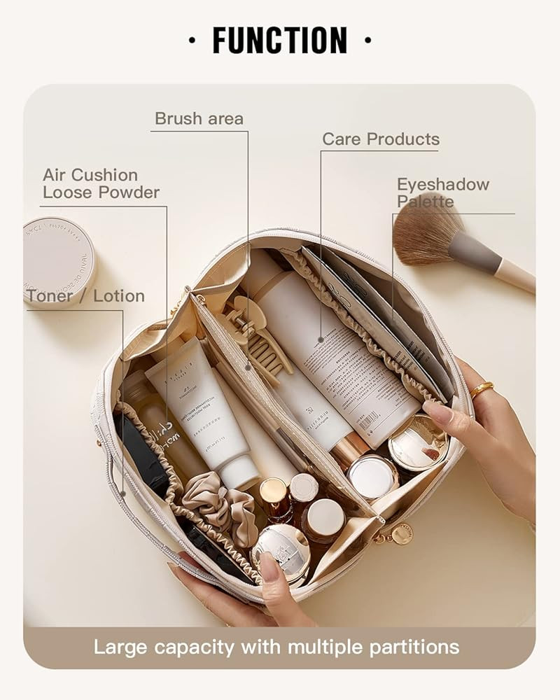 EACHY Travel Makeup Bag,Large Capacity Cosmetic Bags for Women,Waterproof Portable Pouch Open Fla... | Amazon (US)