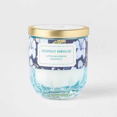 7oz Lidded Blue Ribbed Glass Jar Mandarin Hibiscus Candle - Opalhouse&#8482; | Target