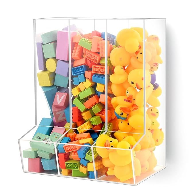 Acrylic Wall Toy Dispenser, Self Adhesive Wall Toy Organizer for Kids, Clear Storage Bin for Play... | Amazon (US)