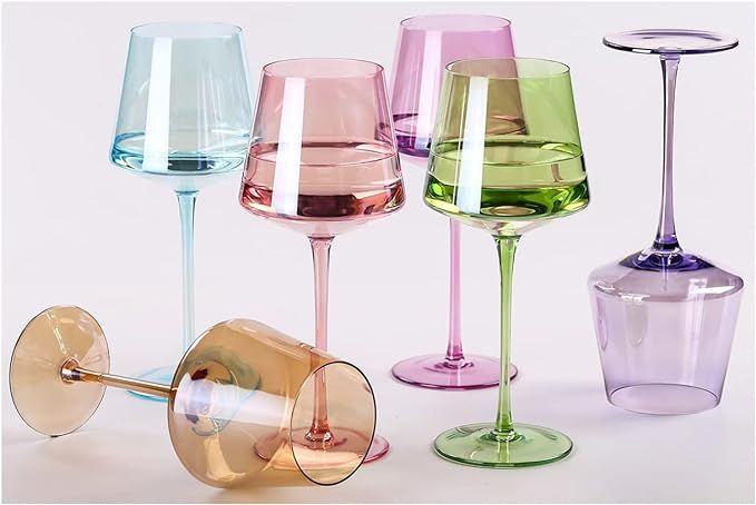 Physkoa Colored Wine Glasses Set of 6 - Colored Wine glasses with stems,Stemmed Multi-Color Wine ... | Amazon (US)