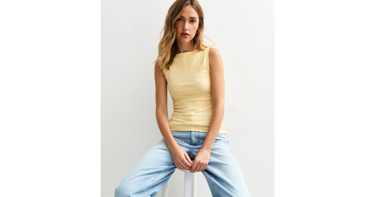 Light Yellow Ribbed Slash Neck Vest Top | New Look | New Look (UK)