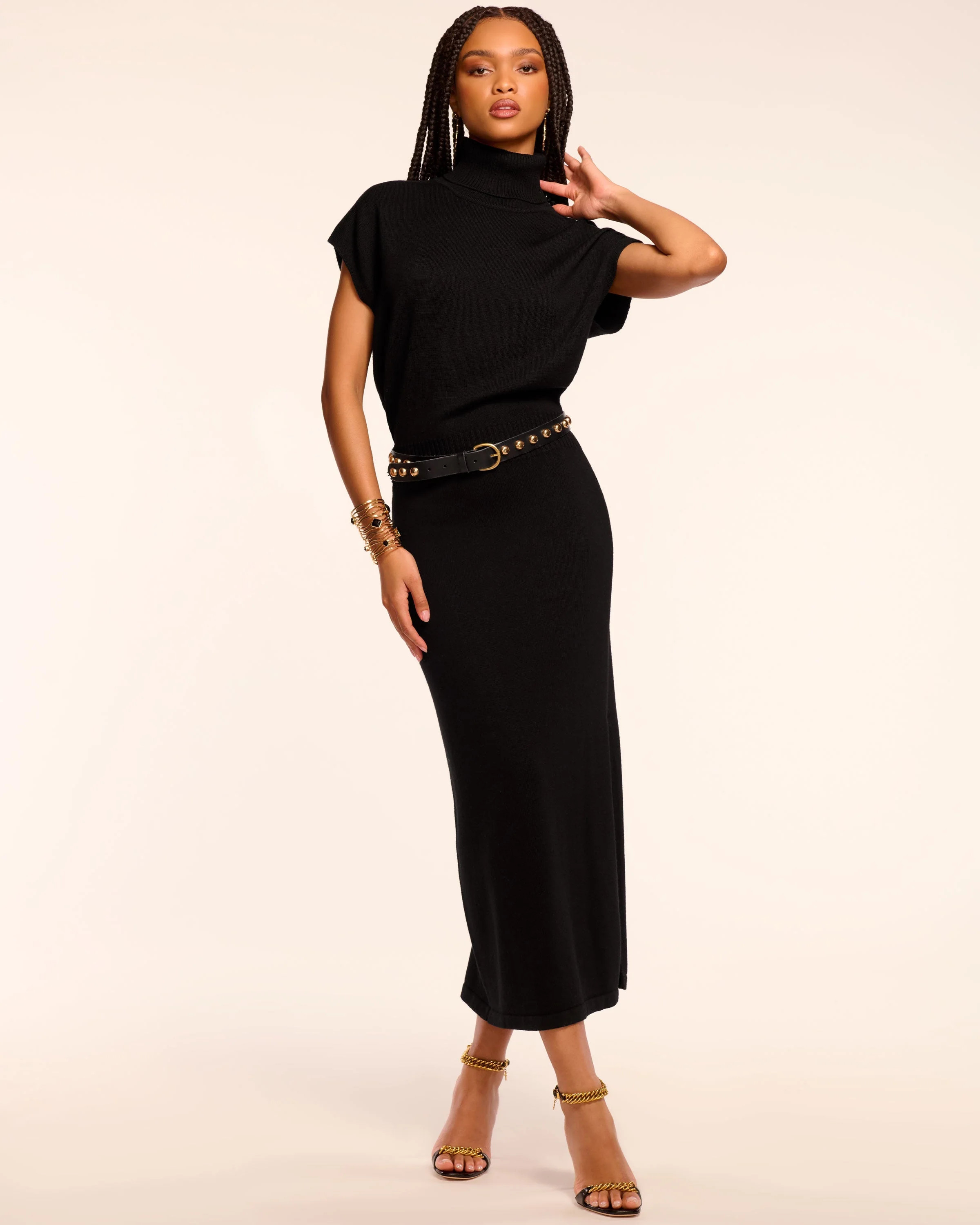 Natalie Merino Turtleneck Midi Dress in Black | Ramy Brook