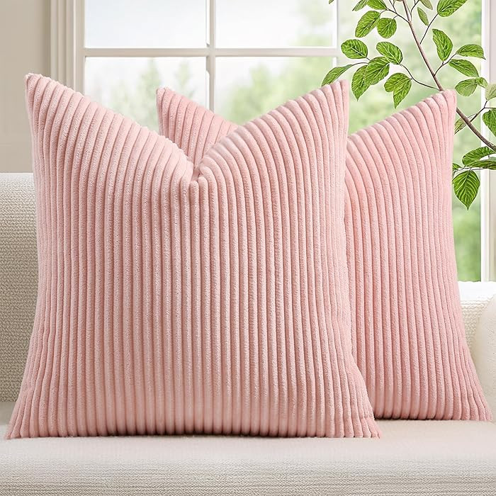 Corduroy Summer Decorative Throw Pillow Covers 18x18 Set of 2 for Sofa Living Room, Soft Neutral ... | Amazon (US)