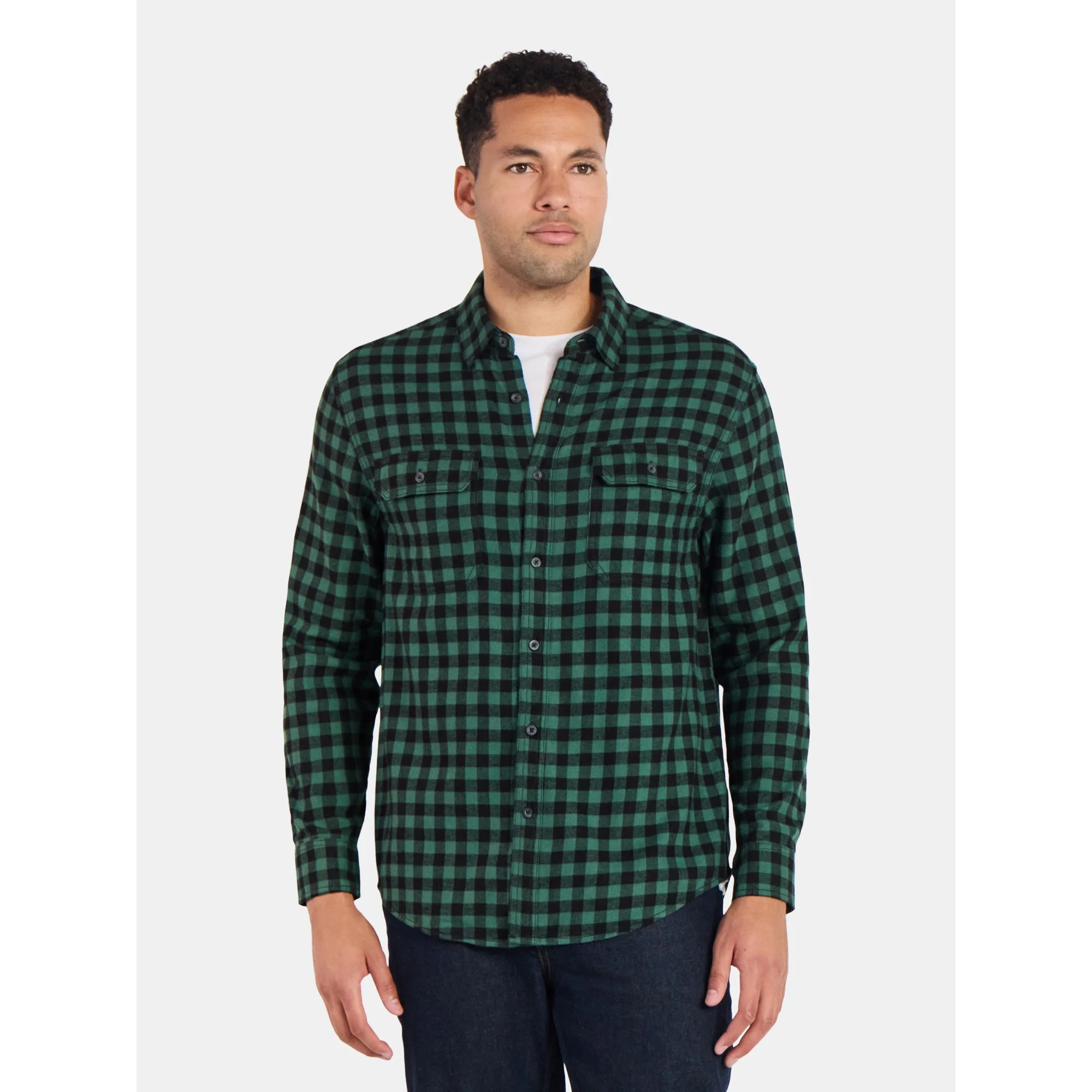 George Men's and Big Men's Double Pocket Flannel Shirt, Sizes XS-3XLT | Walmart (US)