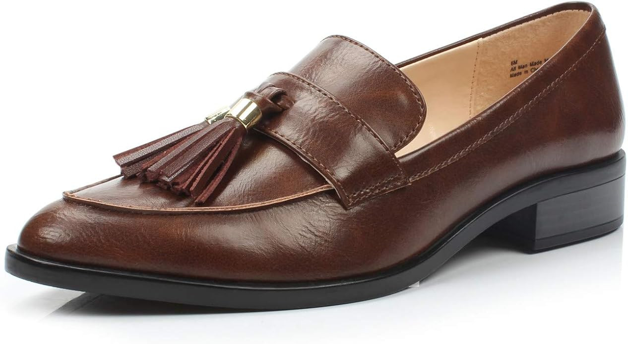 DUNION Women's Brandon Chain Decorated Penny Loafers Low Heels Almond Toe Casual Daily Shoe | Amazon (US)