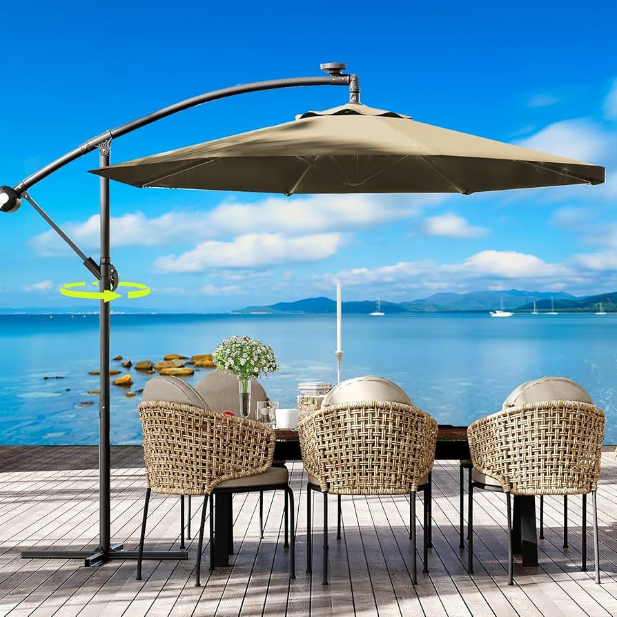 GarveeLife 10ft Outdoor Offset Patio Umbrella with 360\u00b0 Rotation, UPF 50+ Sun Protection, Ea... | Amazon (US)