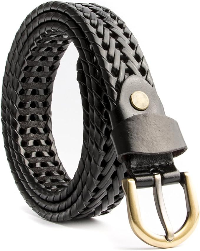 Women Braided Woven Genuine Leather Narrow Belt 25mm Wide | Amazon (US)