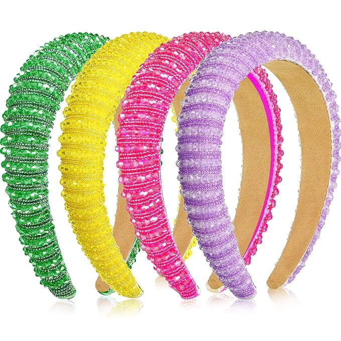 4 Pcs Bachelorette Party Decorations Rhinestone Headbands Crystal Beaded Padded Hairbands Wide Ba... | Amazon (US)