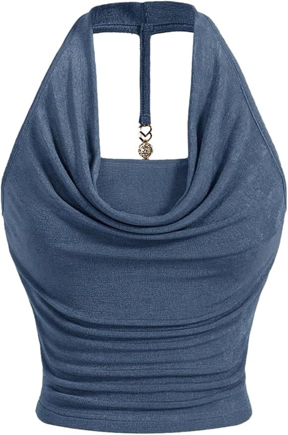 SOLY HUX Women's Halter Top Draped Front Sleeveless Backless Y2k Crop Tank Tops | Amazon (US)