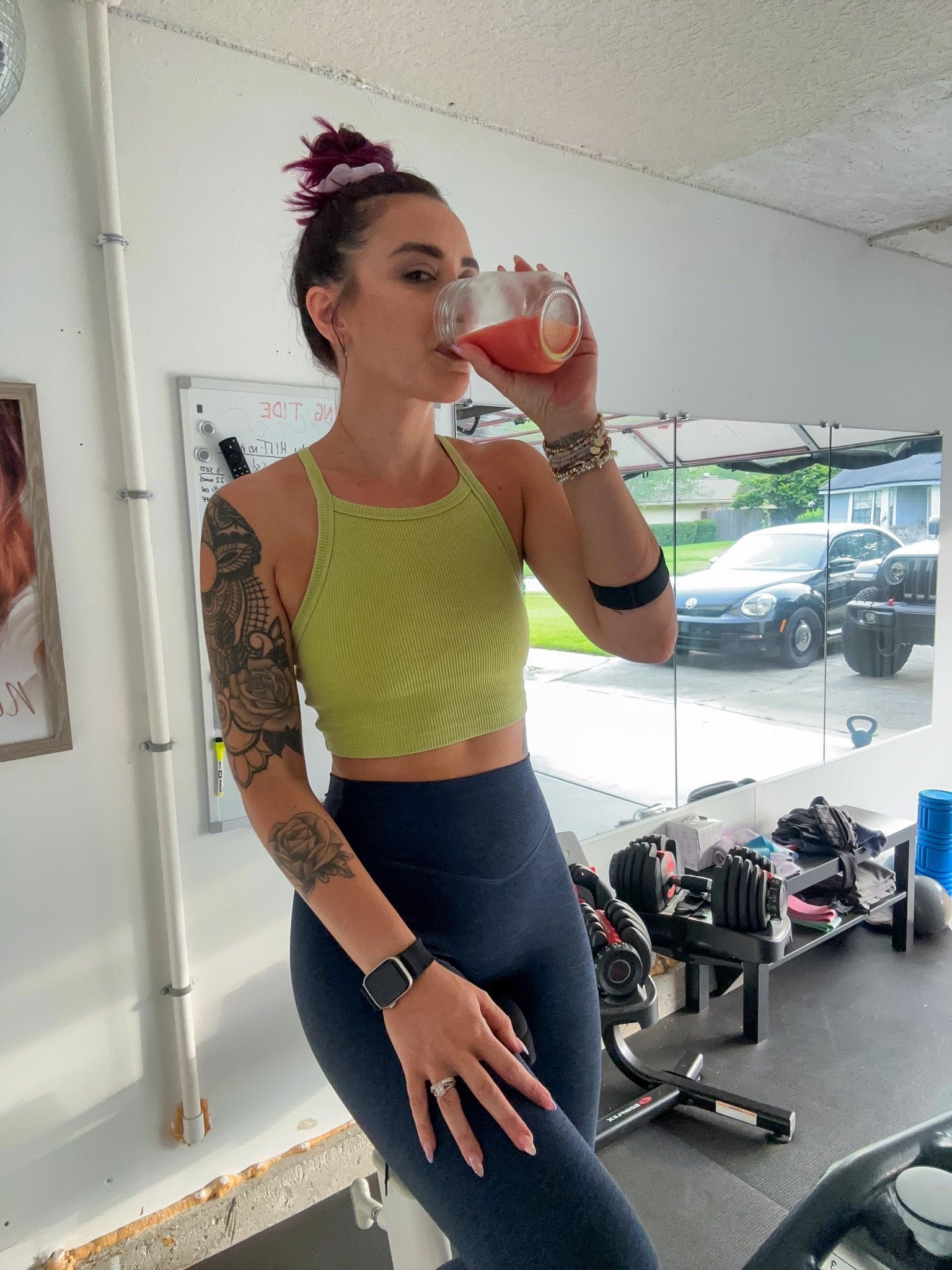 Energizing up for a bike ride wearing American eagle top in small and Vitality static leggings in navy.

#LTKunder50 #LTKFind #LTKfit