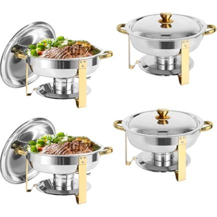 Chafing Dishes for Buffet 4 Pack, 6QT Round Chafing Dish Buffet Set Stainless Steel Buffet Food W... | Amazon (US)