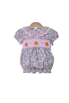 Smocked Pumpkin and Pearls Floral Bubble | The Smocked Flamingo