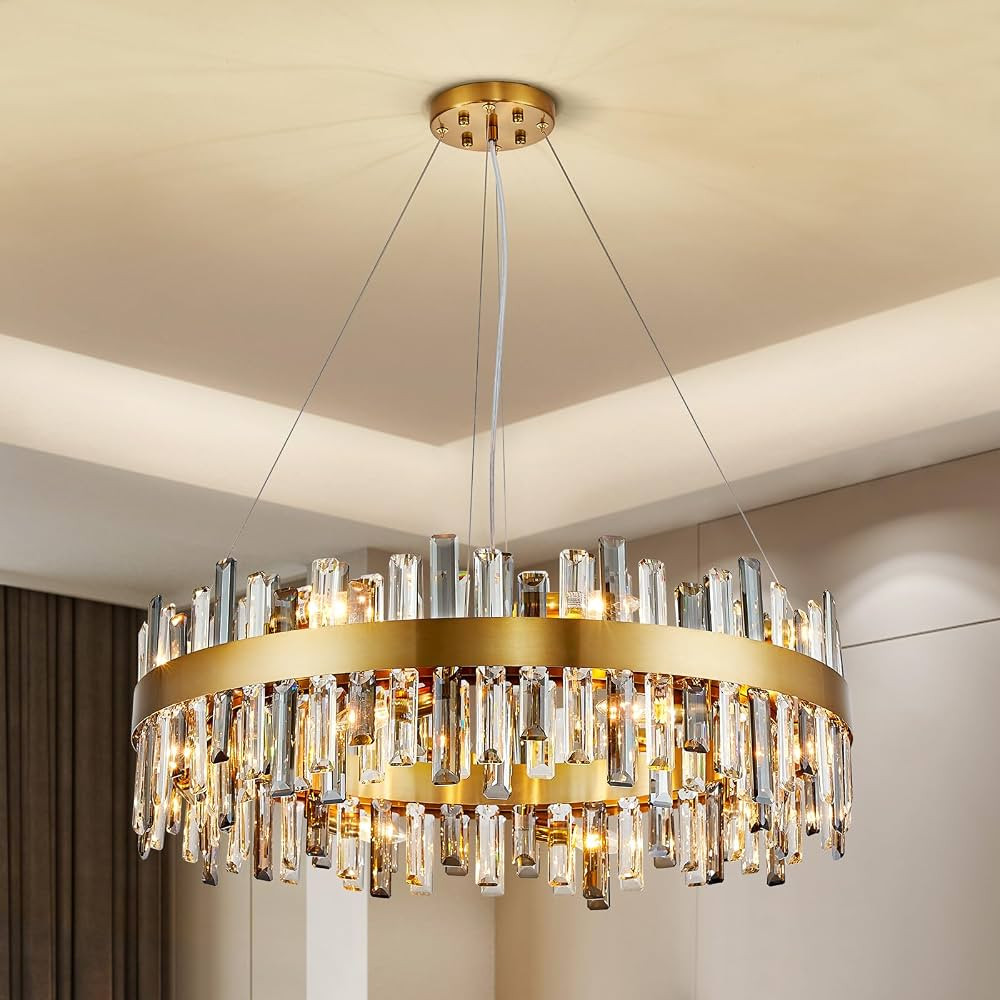 Siljoy Candelabros de cristal modernos, 16 luces de latón dorado redondo K9 cristal, lámpara co... | Amazon (US)