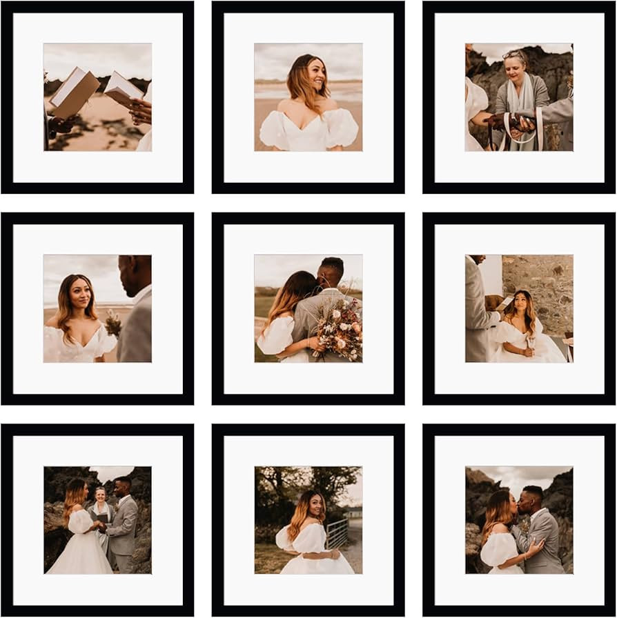12x12 Picture Frame Set of 9, Display Pictures 8x8 with Mat or 12x12 without Mat, Multi Collage G... | Amazon (US)