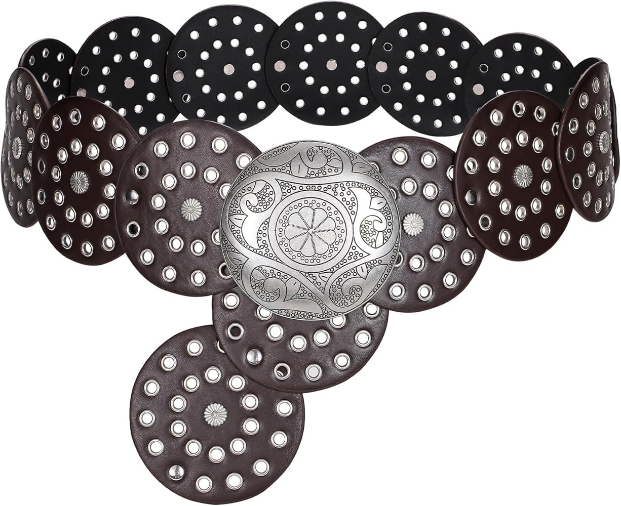 WERFORU Women Vintage Leather Belt Western Disc Waist Belts Ladies Western Belt Boho Belt for Dre... | Amazon (US)