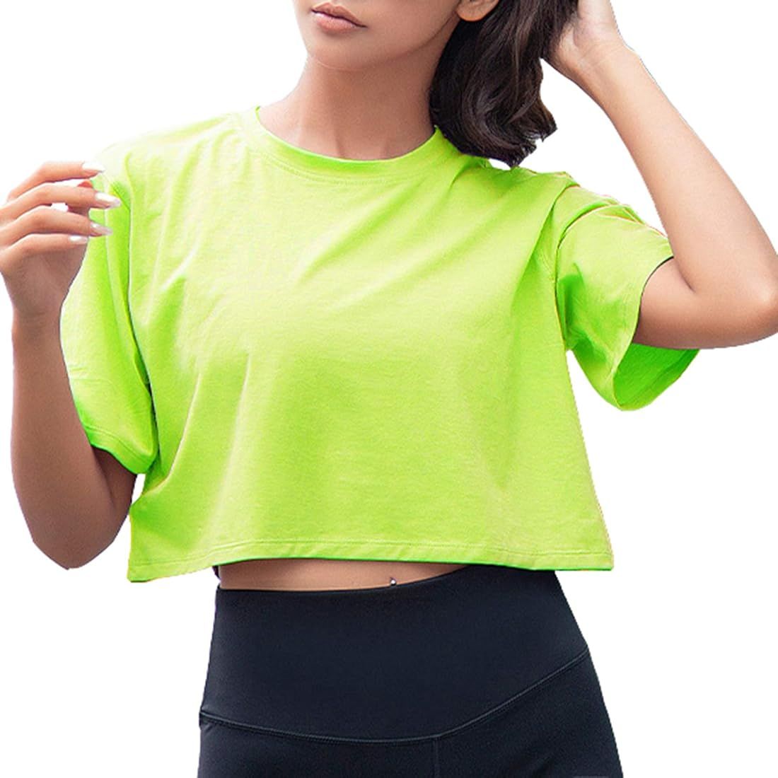 Artfish Women Short Sleeve Crewneck Comfy Loose Crop Top Teen T-Shirt Workout | Amazon (US)