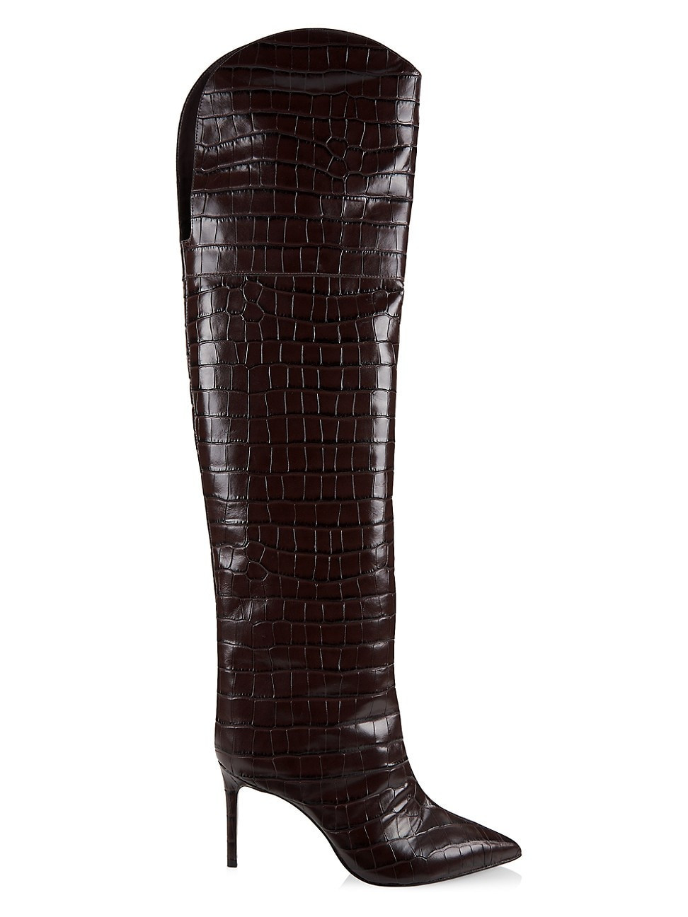 Women's Maryana Crocodile-Embossed Leather Over-The-Knee Boots - Dark Chocolate - Size 5.5 | Saks Fifth Avenue