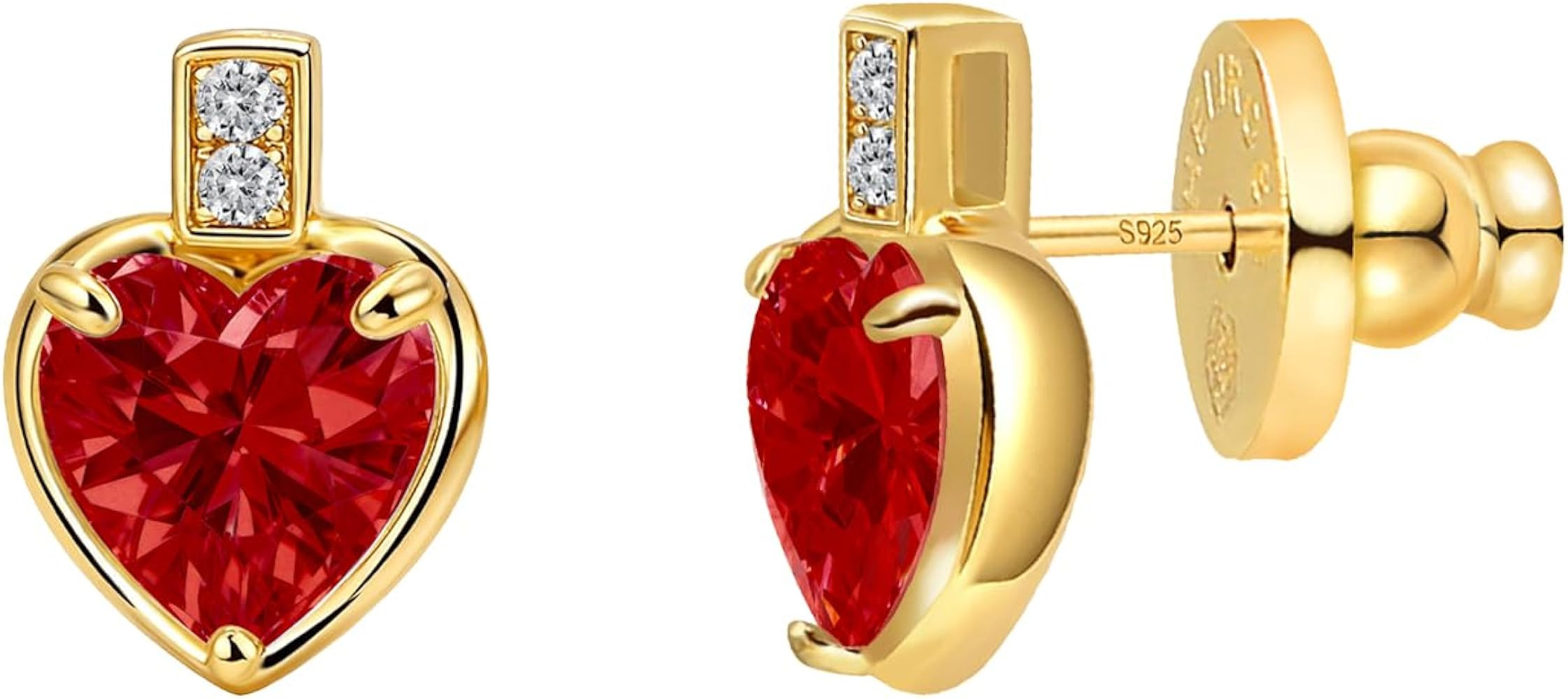 14K Gold Plated 925 Sterling Silver Posts Heart Stud Earrings for Women, 8mm Sparkling Cubic Zirc... | Amazon (US)