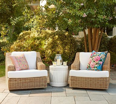 Huntington Wicker Slope Arm Swivel Outdoor Lounge Chair | Pottery Barn (US)