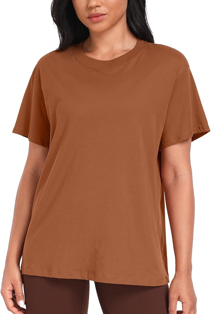 HeyNuts Women's Pima Cotton Short Sleeve Shirts Workout Basic Tee Casual Crew Neck T-Shirts Loose... | Amazon (US)