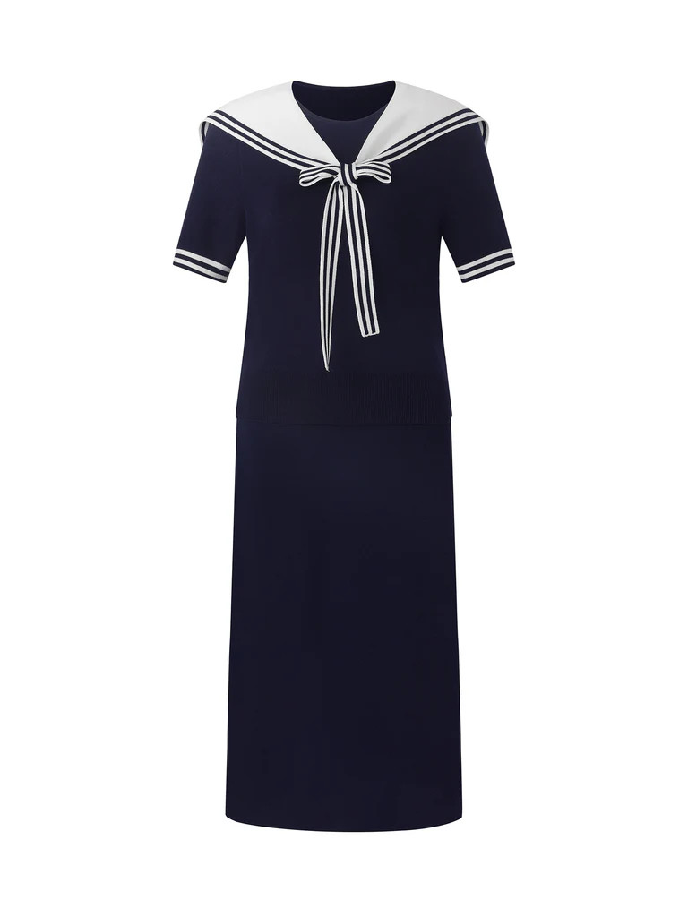 Ensemble de deux pièces en tricot mélangé Tencel avec haut et jupe colonne | GOELIA