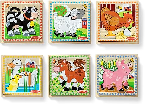 Melissa & Doug Farm Wooden Cube Puzzle With Storage Tray - 6 Puzzles in 1 (16 pcs) - FSC Certifie... | Amazon (US)