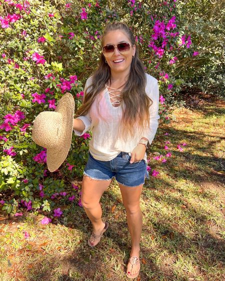 Top - medium (I’m usually a small or medium)
Mom shorts - 28 I wear a 27 in their jeans but like to size up in the shorts 
Curvy girl denim shorts 
Sunglasses on sale today!


#LTKtravel #LTKsalealert #LTKswim