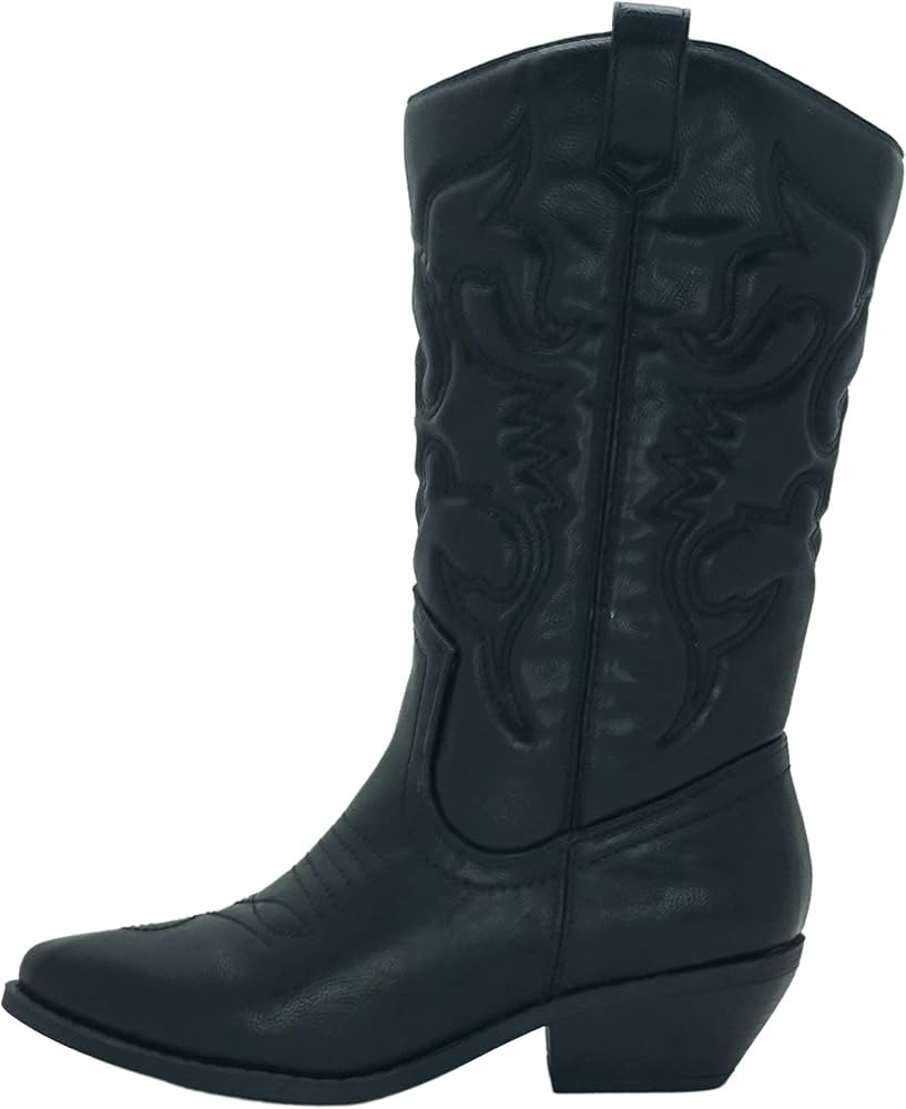 Soda RENO ~ Women Western Cowboy Stitched Pointe Toe Low Heel Ankle Mid Shaft Fashion Boots | Amazon (US)