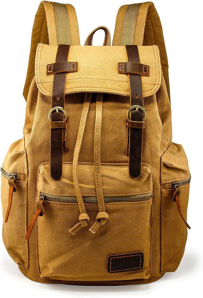 GEARONIC 21L Vintage Canvas Backpack Leather Rucksack Knapsack 15inch Laptop Tote Satchel College... | Amazon (US)