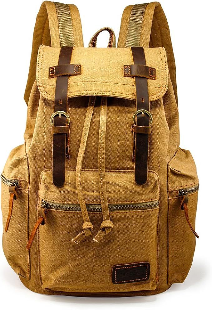 GEARONIC 21L Vintage Canvas Backpack Leather Rucksack Knapsack 15inch Laptop Tote Satchel College... | Amazon (US)