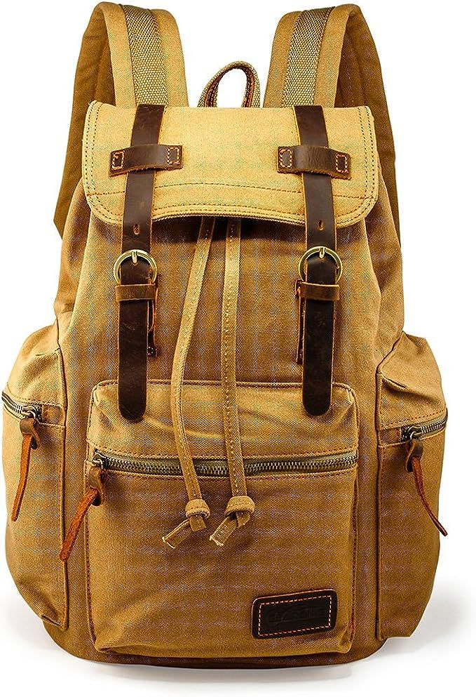 GEARONIC 21L Vintage Canvas Backpack Leather Rucksack Knapsack 15inch Laptop Tote Satchel College... | Amazon (US)