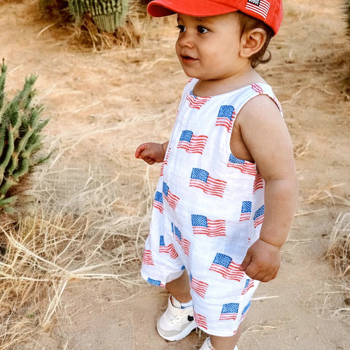 Muslin Shortie Romper, American Flag | SpearmintLOVE