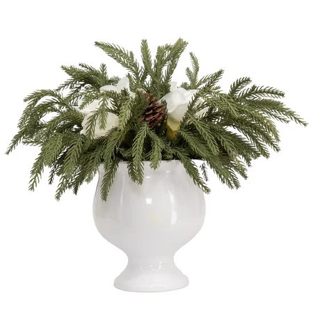 My Texas House Evergreen, Pinecone, and Magnolia Christmas Arrangement in Pot, Green and White, 15" | Walmart (US)
