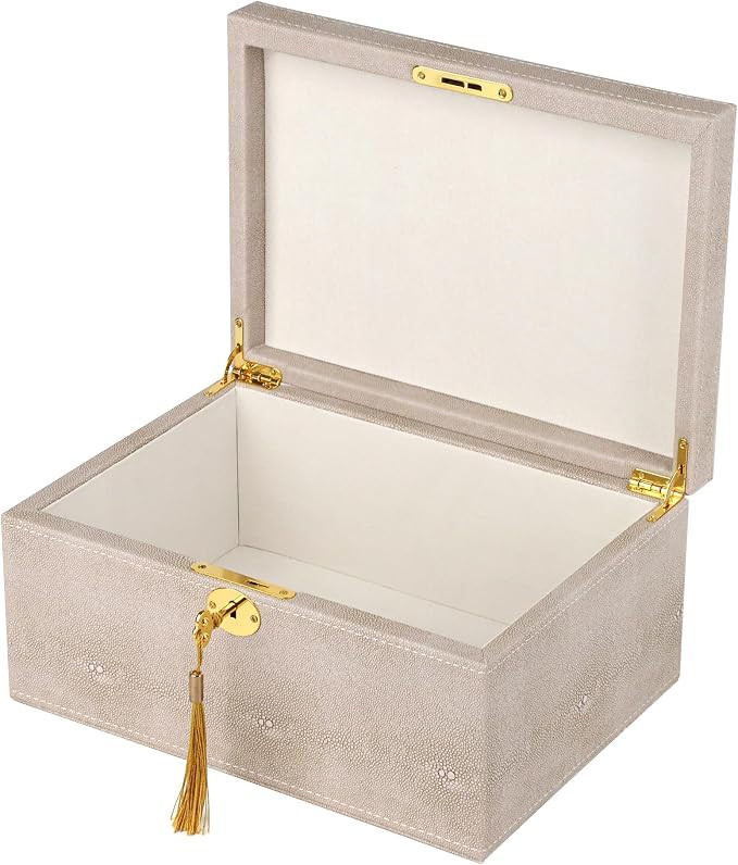 HofferRuffer Faux Leather Decorative Box, Large Wooden Structure Keepsake Box Accessory Organizer... | Amazon (US)
