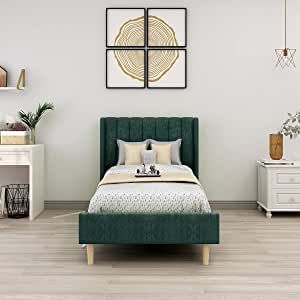 TSLINN Low Profile Upholstered Platform Bed,Twin Beds with Green (Velvet) | Amazon (US)