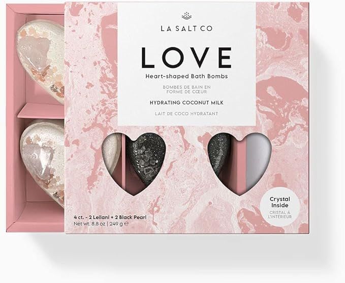 LA SALT CO Bath Bomb Love Gift Set, Crystal Heart-Shaped Bath Bombs, Set of 4 | Jasmine, Vanilla,... | Amazon (US)