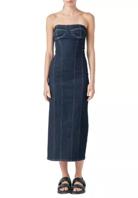Grey Lab Women's Strapless Denim Midi Dress | Belk