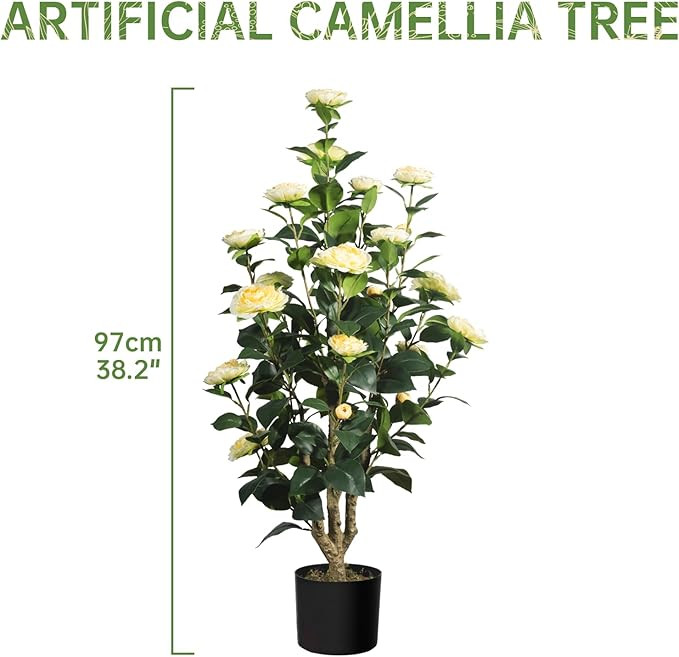 Romantic Season 2Pack Artificial Camellia Tree, 3FT Yellow Faux Camellia Plant for Modern Home, O... | Amazon (US)
