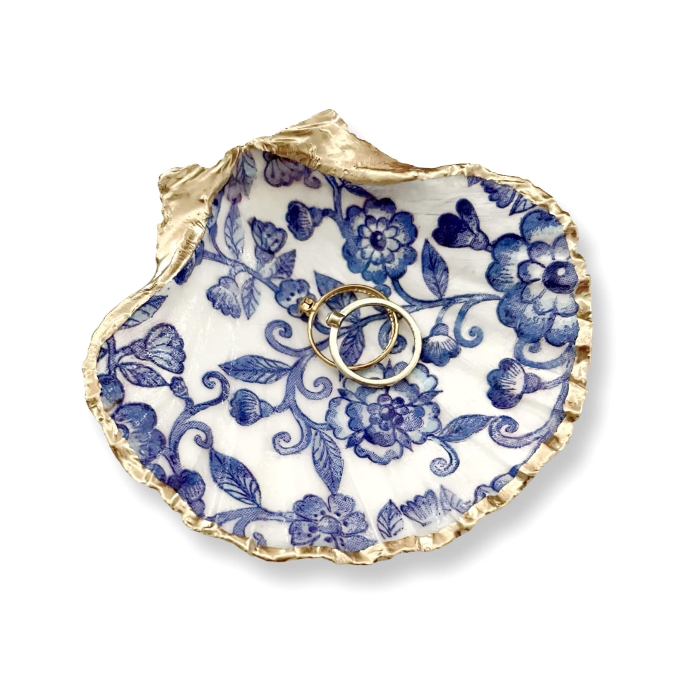 Blue Floral Lace Trinket with Pearl Earrings, Chinoiserie Home Decor Jewelry Ring Dish Gifts for ... | Amazon (US)