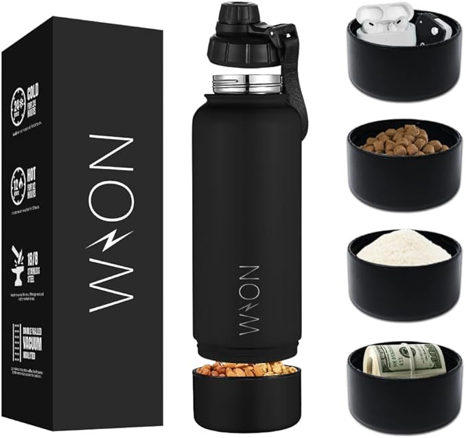 WON Stainless Steel Insulated Water Bottle with Storage Compartment for Pills, Dog Food, Snacks, ... | Amazon (US)