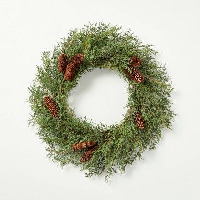 22" Cedar Seasonal Faux Wreath with Pinecones Green/Brown - Hearth & Hand™ with Magnolia | Target