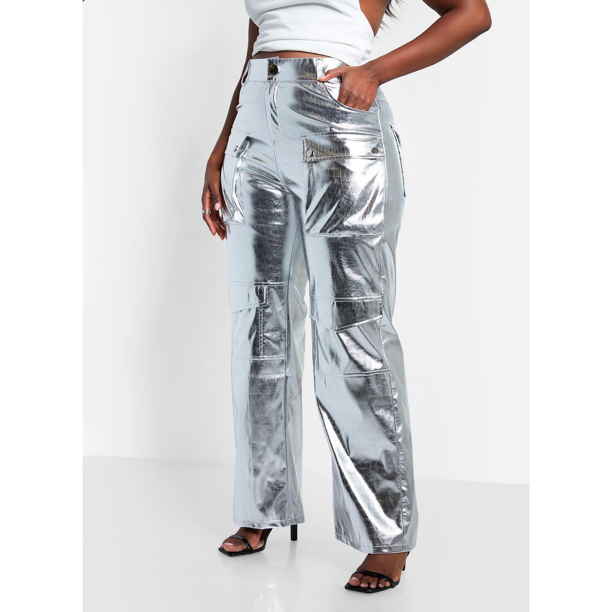 Rebdolls Women's Lena Metallic Wide Leg Cargo Pants | Target