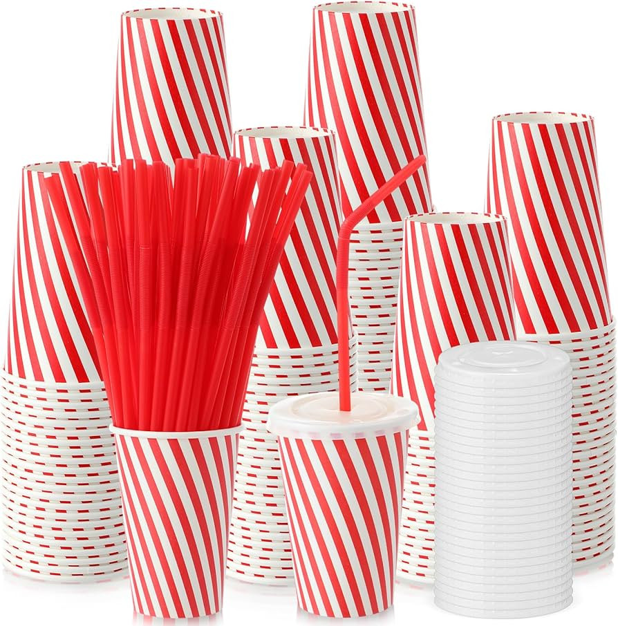 50 Set Christmas Paper Cups Bulk Red Disposable Paper Cups with Lids and Straws for Christmas Cir... | Amazon (US)