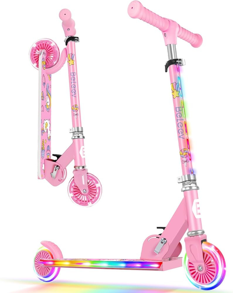 BELEEV V2 Scooters for Kids with Light-Up Wheels & Stem & Deck, 2 Wheel Folding Scooter for Girls... | Amazon (US)