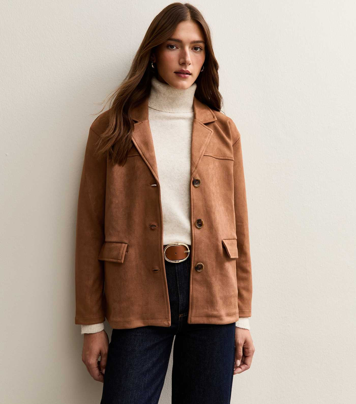 Tan Faux Suede Button Up Jacket | New Look | New Look (UK)