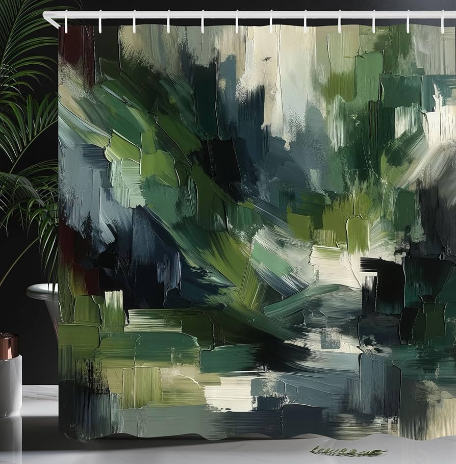 Ambesonne Dark Green Shower Curtain, Simple Abstract Painting Style Brush Strokes with Deep Natur... | Amazon (US)