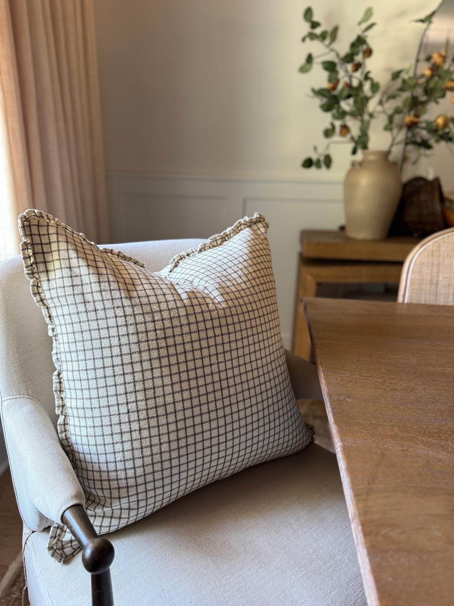 The coziest touch to our neutral dining room is the upholstered chairs and pillow combos 🤍 It adds such a warm material element to the otherwise modern home space.

#LTKHome